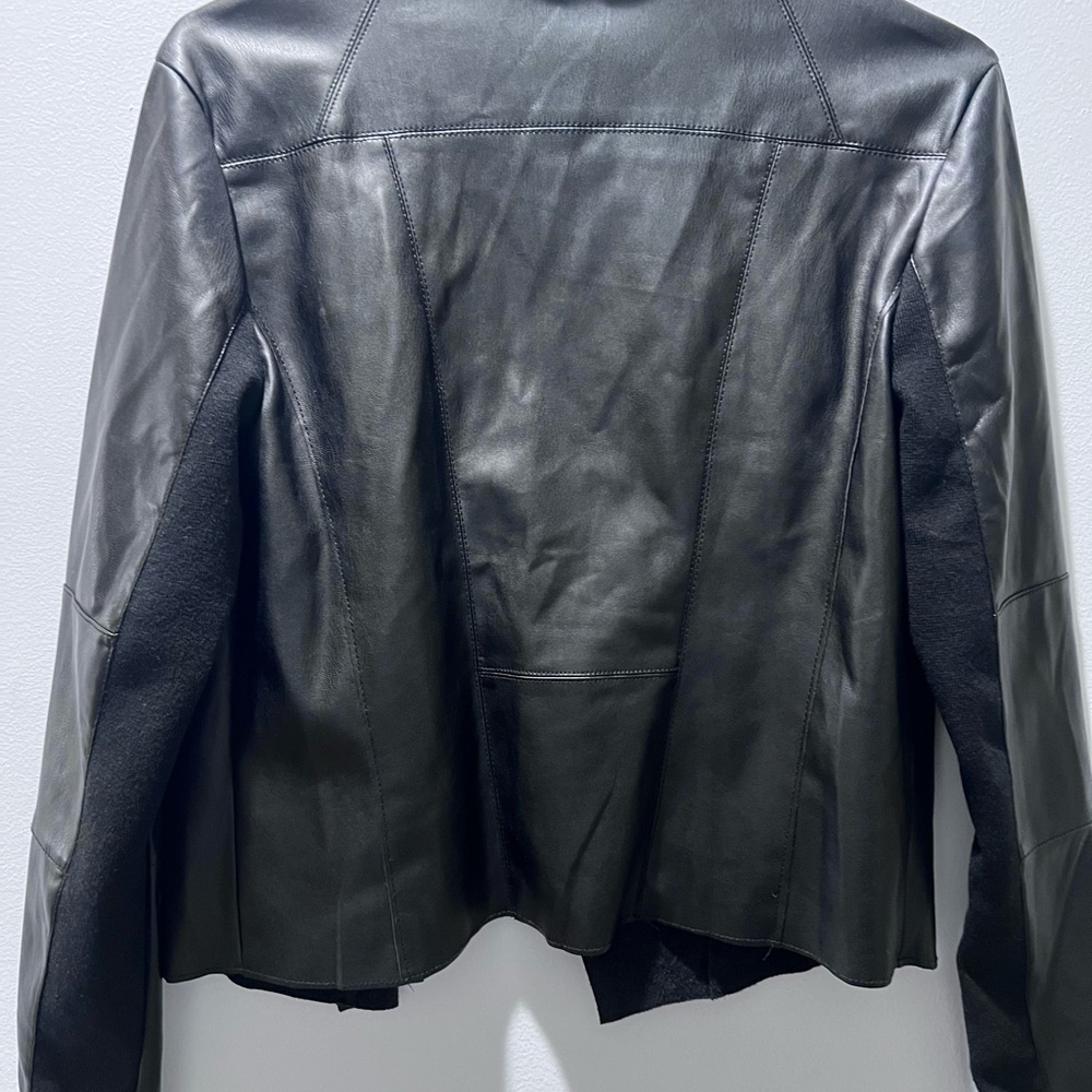 Faux Leather Sophisticated Black Draped Blazer - Picture 4 of 9